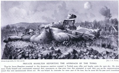 Private Hamilton meldet das Herannahen der Türken Gallipoli-Halbinsel August 1915