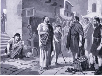 Römische Kolonisatoren handeln mit einheimischen Daker, Illustration aus Hutchinsons Geschichte der Nationen, Band 4, ca. 1920er Jahre