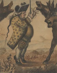 Mr. Alexander Campbell, Organist, dirigiert drei schreiende Esel, 1782