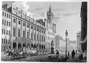 Ansicht des Rathauses, Börse, Glasgow, graviert von Joseph Swan, 1828