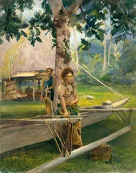 Porträt von Faase, der Taupo oder offiziellen Jungfrau von Fagaloa Bay, und ihrer Anstandsdame, Samoa