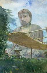 Die große Statue des Amida Buddha in Kamakura, bekannt als Daibutsu