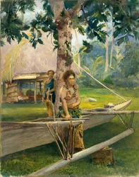 Porträt von Faase, der Taupo oder offiziellen Jungfrau von Fagaloa Bay, und ihrer Duenna, Samoa