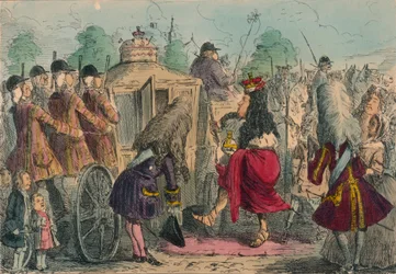 Georgy Porgy der Erste auf einer Fahrt in seiner Staatskutsche, 1850