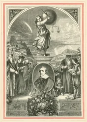 Porträt von Jacob Cats, unter allegorischer Figur der universellen Gerechtigkeit (Stich)