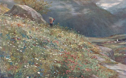 Eine Alpenwiese, spätes 19. - frühes 20. Jahrhundert