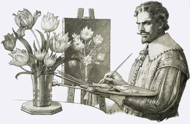 Unidentifizierter Künstler malt Blumen