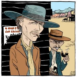 Clint Eastwood und Lee Van Cleef, Karikatur von John Minnion