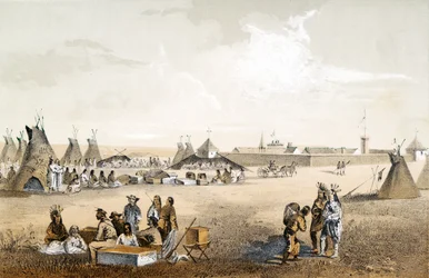 Fort Union und Verteilung von Waren an die Assiniboins