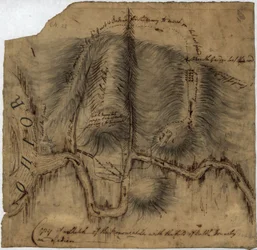 Kopie einer Skizze der Monongahela mit dem Schlachtfeld