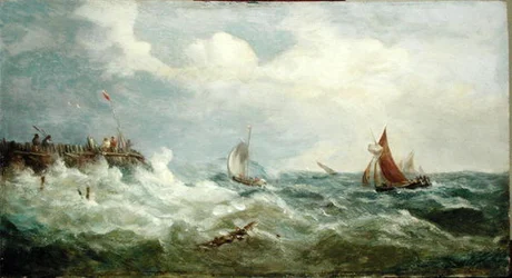 Boote fahren zum Hafeneingang