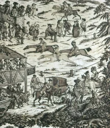 Pferderennen im Turf Inn (Dekorationsstoff)