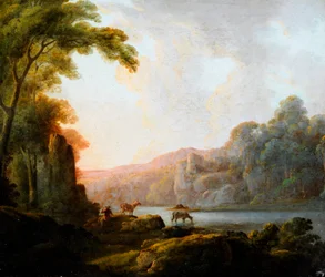 Landschaft am See mit Rindern