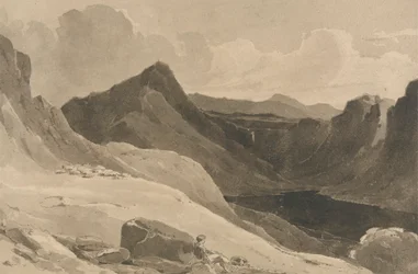 Eine Berglandschaft mit einem Hirten