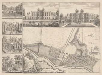 Ein Plan der Gärten & Ansicht der Gebäude des ehrenwerten Henry Pelham, Esqr. in Echa im Landkreis Surrey