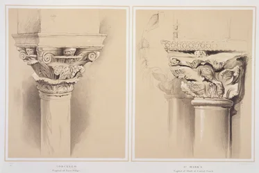 Torcello, Kapitell der Schiffsäule und St. Markus, Kapitell der zentralen Vorhalle, aus 
