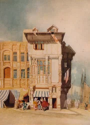 Alte Häuser mit Figuren