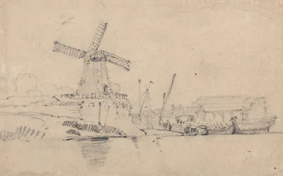 Fluss und Windmühle