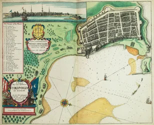 Eine Karte der Stadt und des Hafens von Tripolis in der Barbarei