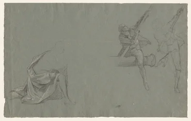 Draperiestudie, zwei Figuren ziehen an einer Stange, 1785-86