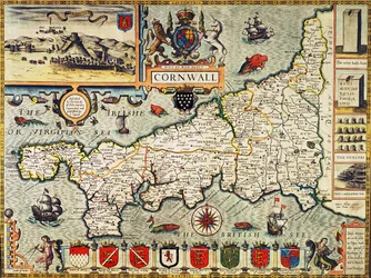 Karte von Cornwall aus „Theatre of the Empire of Great Britain“, veröffentlicht in London von George Humble, Ausgabe von 1627