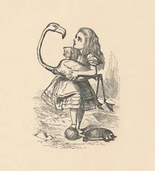 Alice versucht, mit einem Flamingo als Schläger Krocket zu spielen, 1889