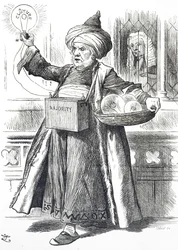 Karikatur, die William Ewart Gladstone als Aladdin darstellt