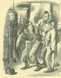 Fagins politische Schule: Reform des Parlaments - Erweiterung des Wahlrechts. Disraeli brachte 1867 das Reformgesetz durch das Unterhaus und beanspruchte den Kredit für die Annahme der Gesetzgebung. Hier wird er gezeigt, wie er es aus der Tasche von Lord J