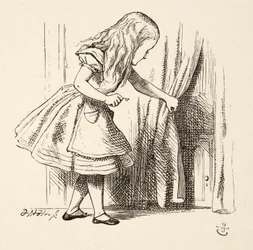 Hinter den Vorhang schauen, aus Alice im Wunderland von Lewis Carroll (1832 - 98), veröffentlicht 1891