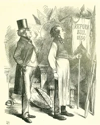 Politische Ökonomie: Reform des Parlaments - Erweiterung des Wahlrechts. Disraeli (Kanzler) und Derby (Premierminister) entstauben das Reformgesetz. 1867 brachte Disraeli ein neues Gesetz ein. John Tenniel Karikatur aus Punch, London