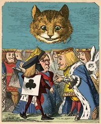 Die Grinsekatze schaut auf den Roten König und die Rote Königin, die streiten, 1889