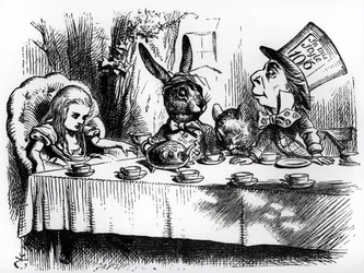 Die Teegesellschaft des verrückten Hutmachers, Illustration aus „Alice im Wunderland“ von Lewis Carroll