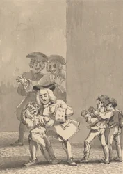 Hogarth, verfolgt von Barry und einem Freund, wurde dabei erwischt, wie er einen Jungen zum Kampf anstachelte, um absichtlich seinen ängstlichen Gesichtsausdruck einzufangen