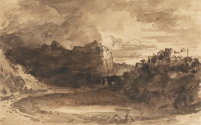 Romantische Landschaft mit Klippen und einer Burg