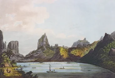 Ansicht des Hafens von Taloo auf der Insel Eimeo, aus 