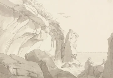 Der Warren in der Nähe von Exmouth, Devon: Figuren auf Felsen am Meeresrand