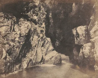 Ufer eines Pools, die Rumbling Bridge bei Dunkeld, ca. 1853