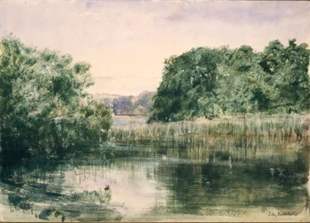 Blick auf einen See mit Bäumen, 1857