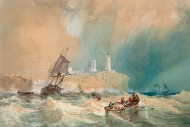 Ein Handelsschiff läuft aus Tynemouth aus