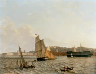 Blick über die Themse auf Greenwich mit Greenwich Hospital