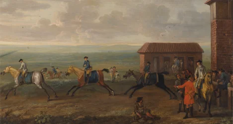 Lord Portmore beobachtet Rennpferde beim Training auf Newmarket Heath