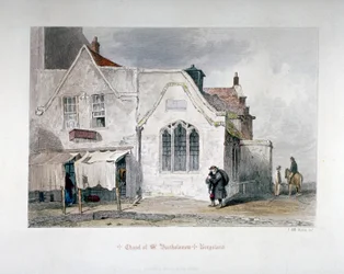 Ansicht der St. Bartholomäus-Kapelle, Kingsland Road, Hackney, London, 1851