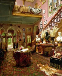 Die Halle und Treppe eines Landhauses, 1888