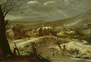 Landschaft mit Schlittschuhläufern