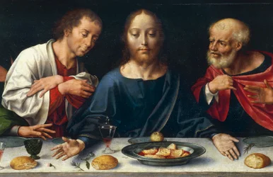 Das letzte Abendmahl, Christus zwischen Johannes und Petrus