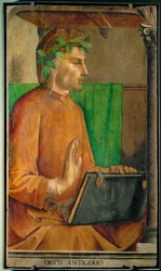 Dante Alighieri, Dichter, aus einer Serie von 28 Porträts, um 1475 für das Studiolo von Federigo da Montefeltre gemalt