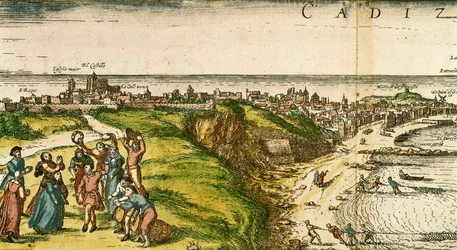 Cadiz, Spanien, Radierung nach einer Zeichnung von Joris Hoefnagel