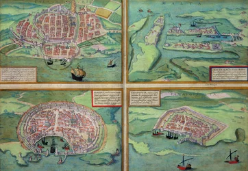 Karte von Calais, Malta, Rhodos und Famagusta, aus 