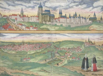 Karte von Prag, aus „Civitates Orbis Terrarum“ von Georg Braun (1541-1622) und Frans Hogenberg (1535-90), ca. 1572