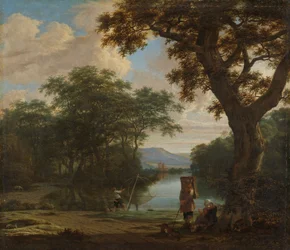 Landschaft mit Fischer mit einem quadratischen Netz, um 1645-1655